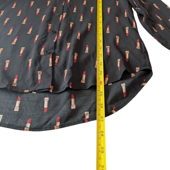 L'AGENCE | Holly Lipstick Print Long Sleeve Button Front Blouse | Small | Black - Picture 11 of 11